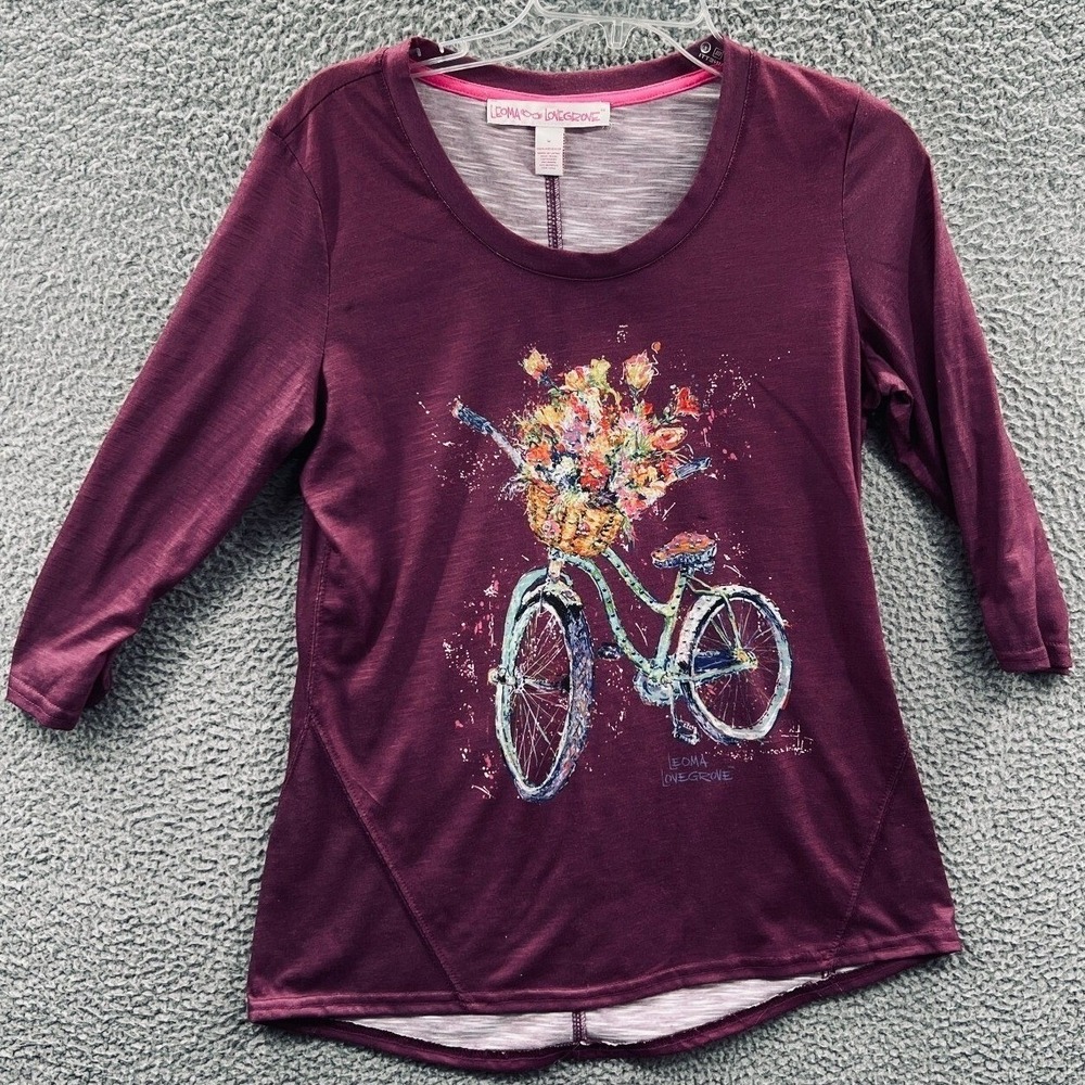 Leoma Lovegrove Women Tunic Top M Bicycle Floral Graphic Artsy Whimsical Artwear